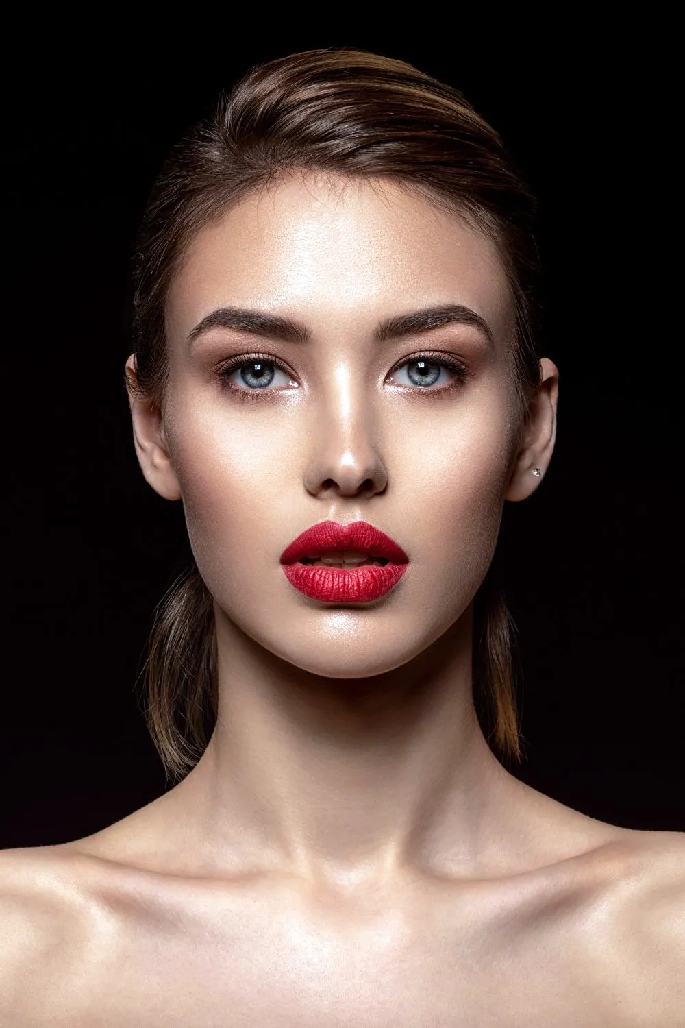 Beautiful Fashion Woman with Red Lipstick