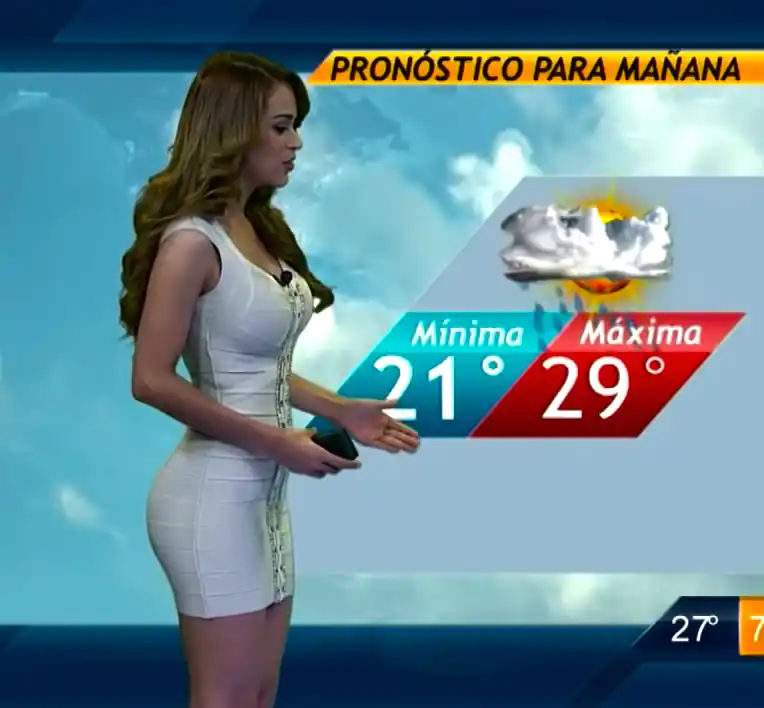 Female newscaster wear tight dress