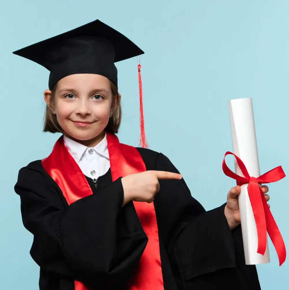 Young girl wearing a white dress on graduation