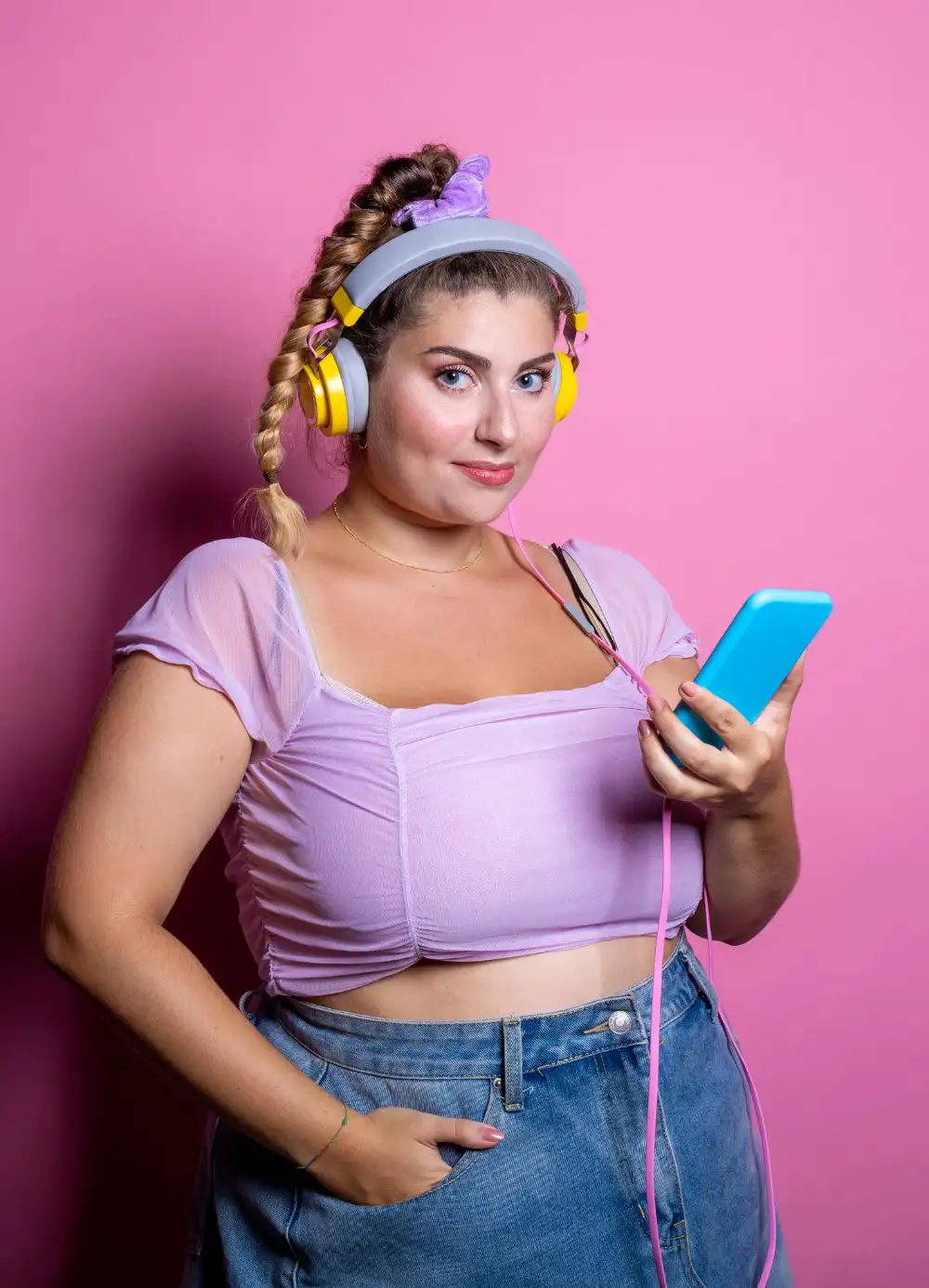 Chubby Woman Listening Music