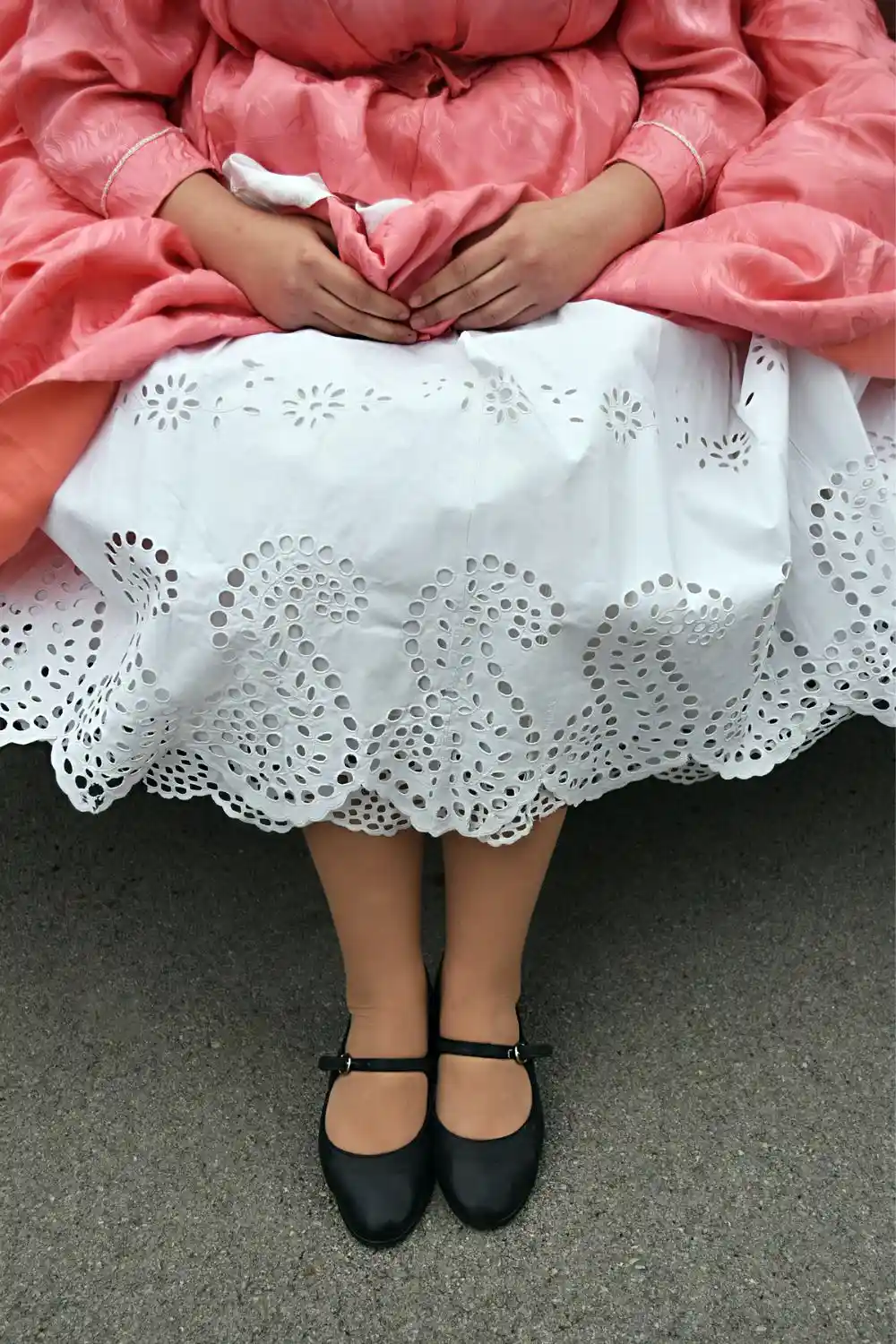 Girl with old petticoat hand embroidered cotton