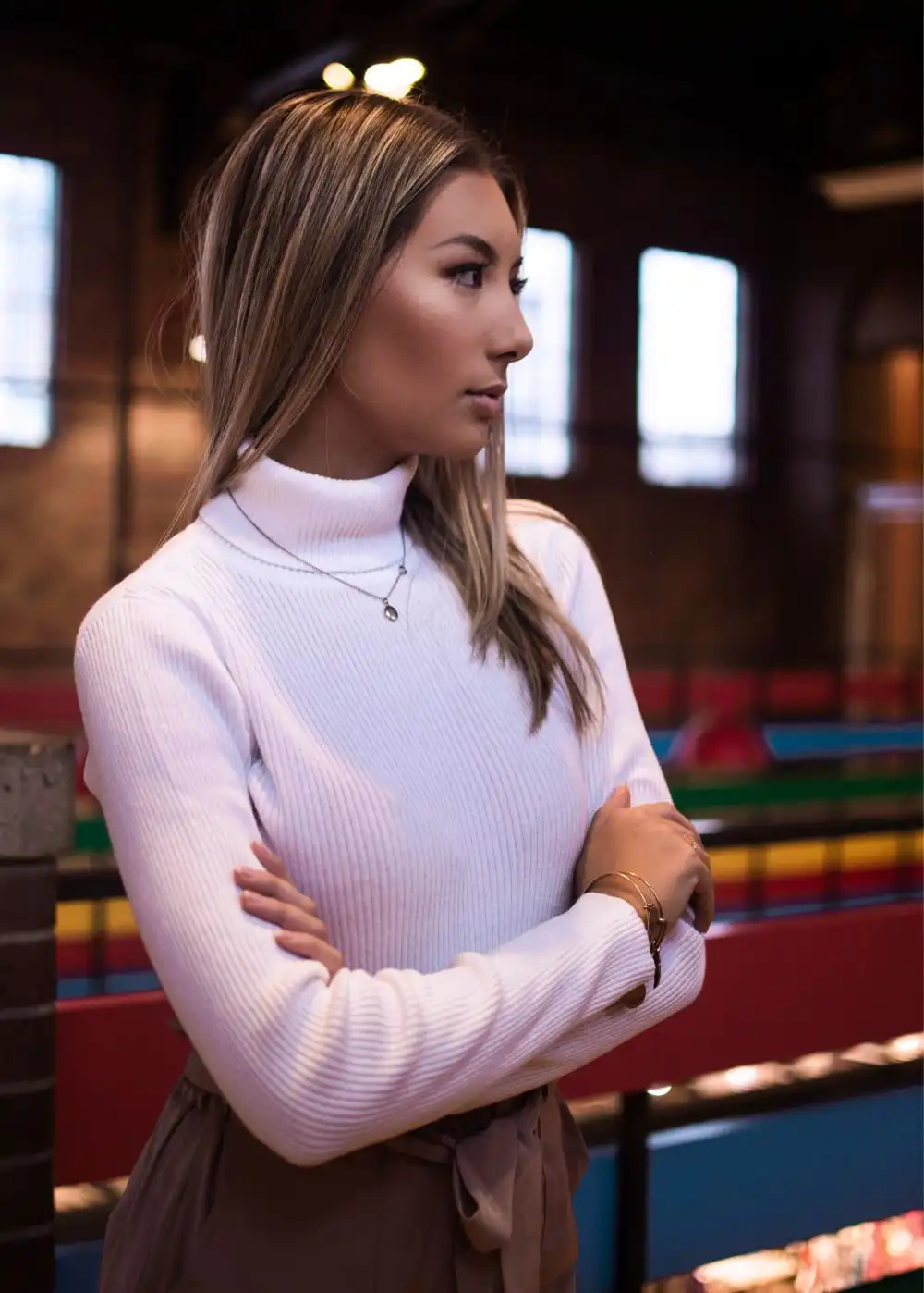 Woman Wearing Pink Turtleneck Sweater