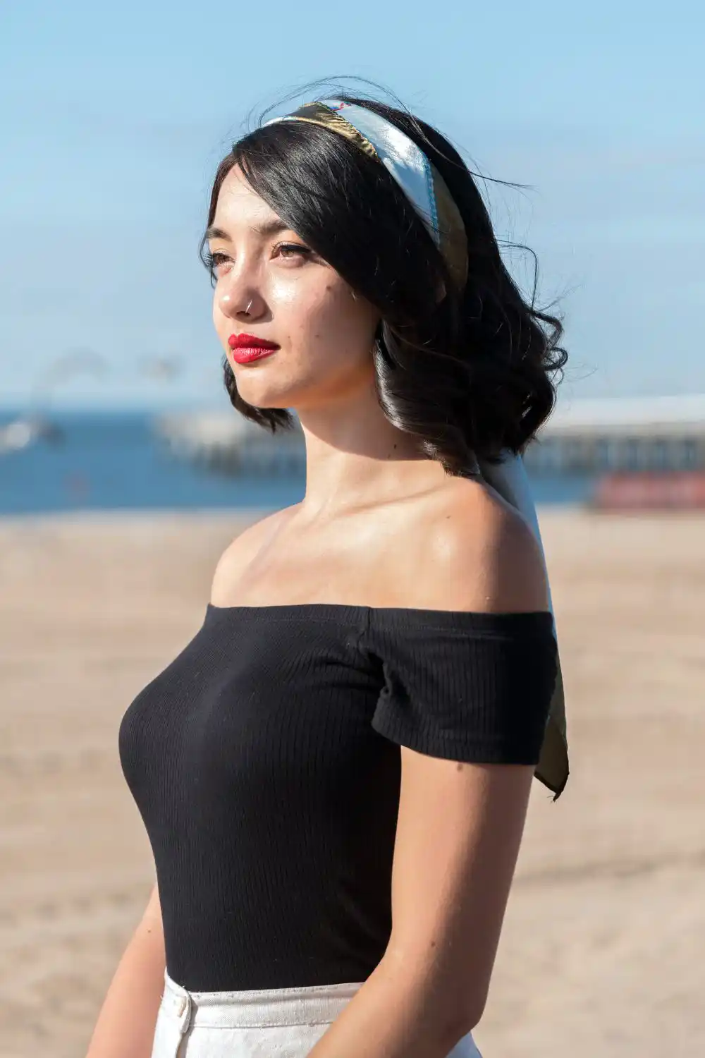 Woman Wearing Black Off Shoulders