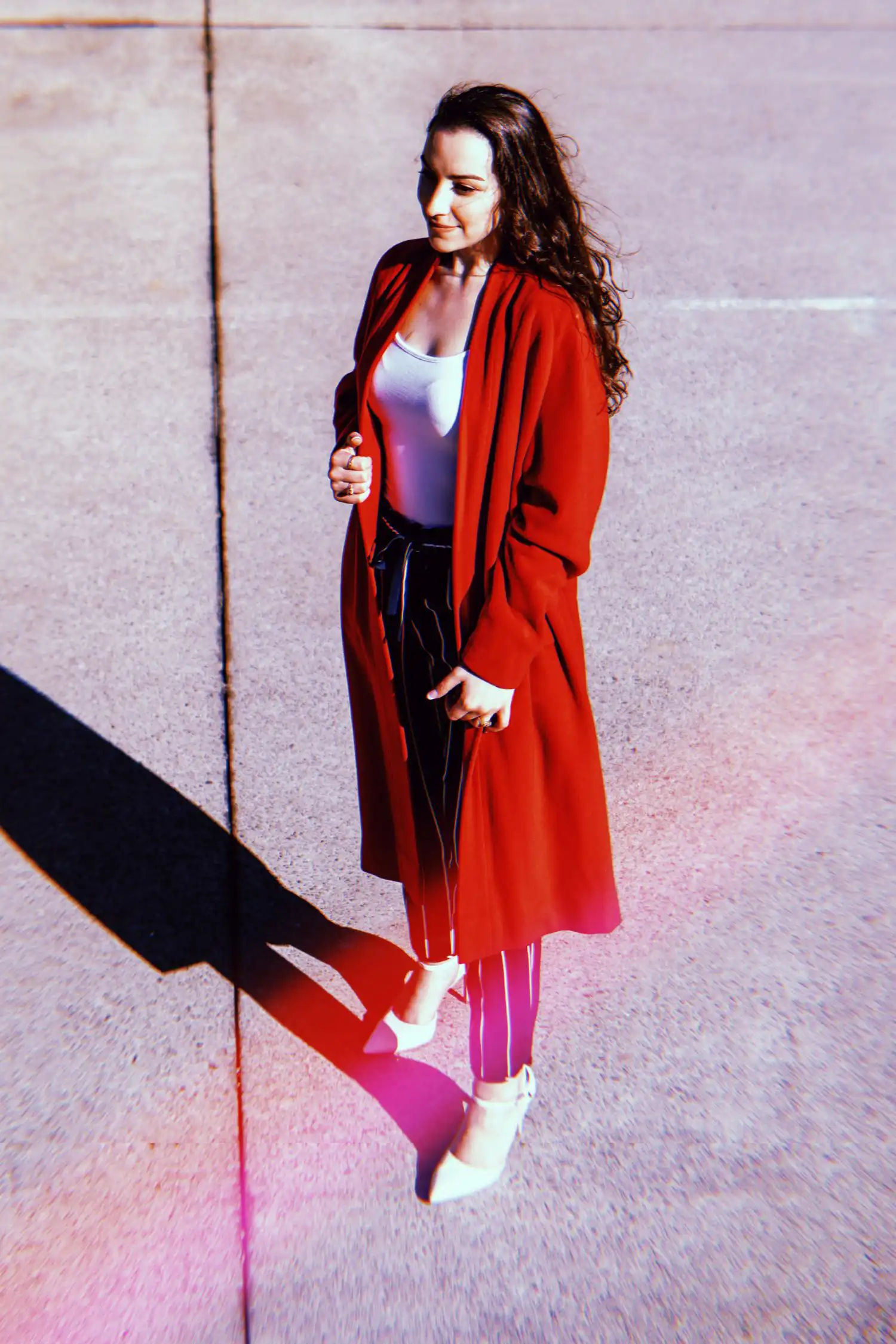 Woman Wearing Red Long Cardigan